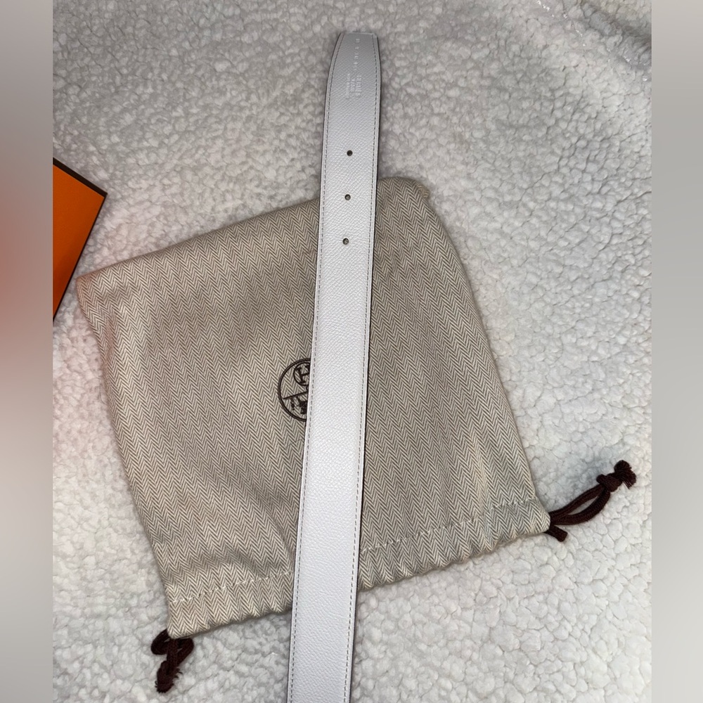 Hermes Blanc / Etoupe Reversible Belt Kit White Taupe Leather Gold H Buckle - Picture 4 of 16